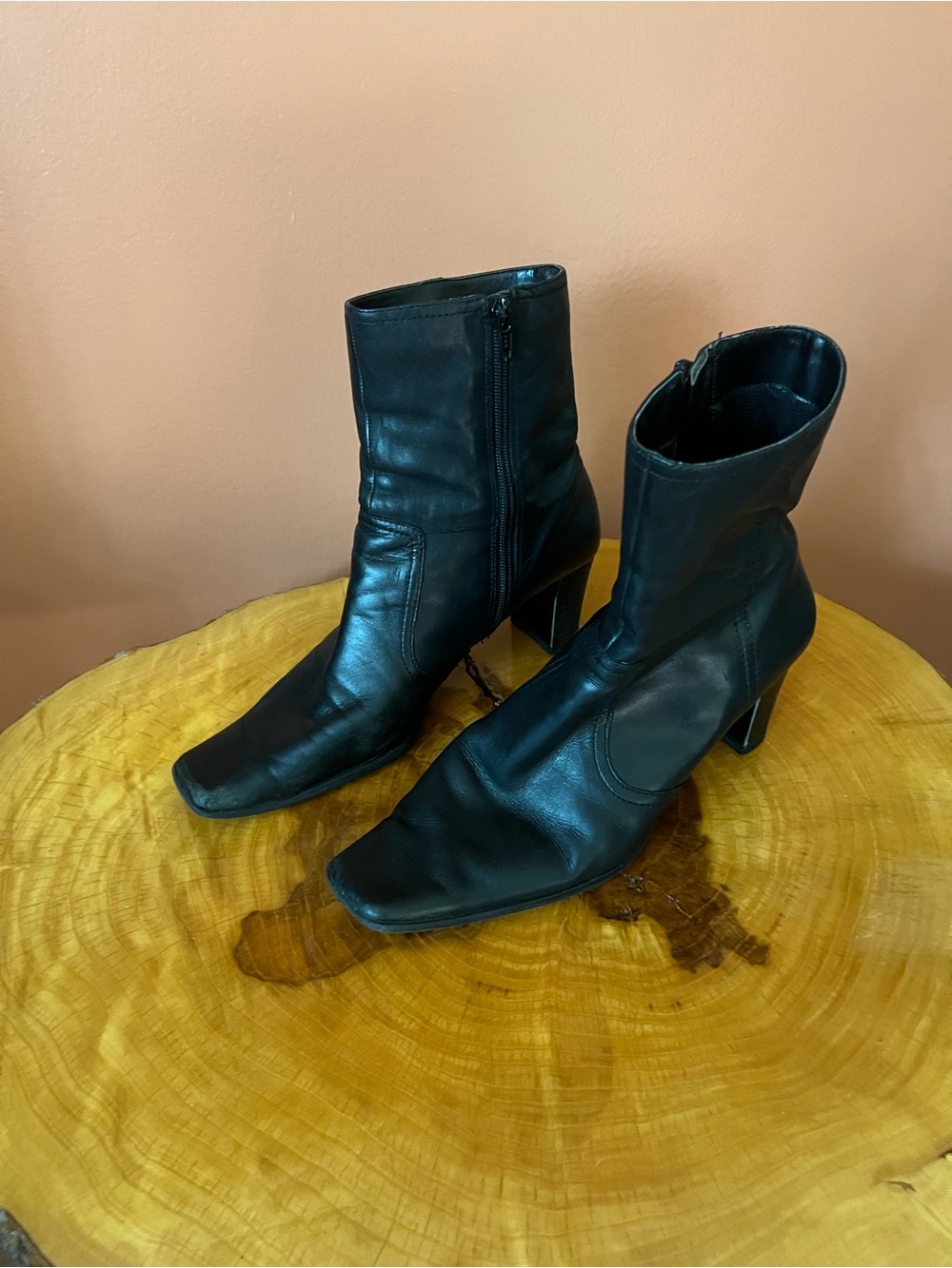 Black Mid-Calf Square-Toe Buttery Leather Boots size 8M